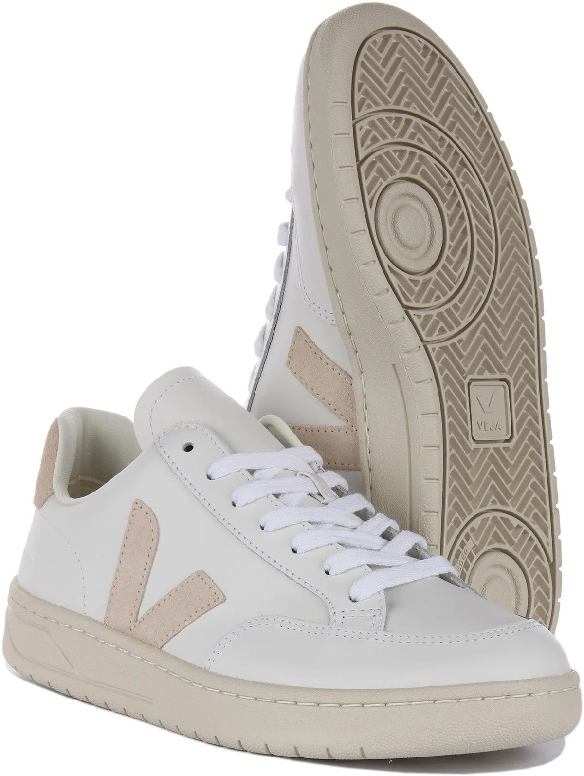 Veja V-12 Leather In White Beige For Men