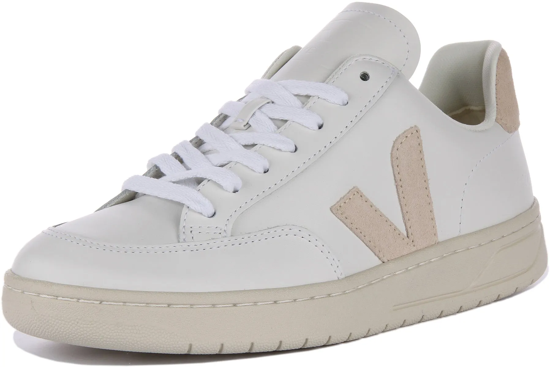 Veja V-12 Leather In White Beige For Men