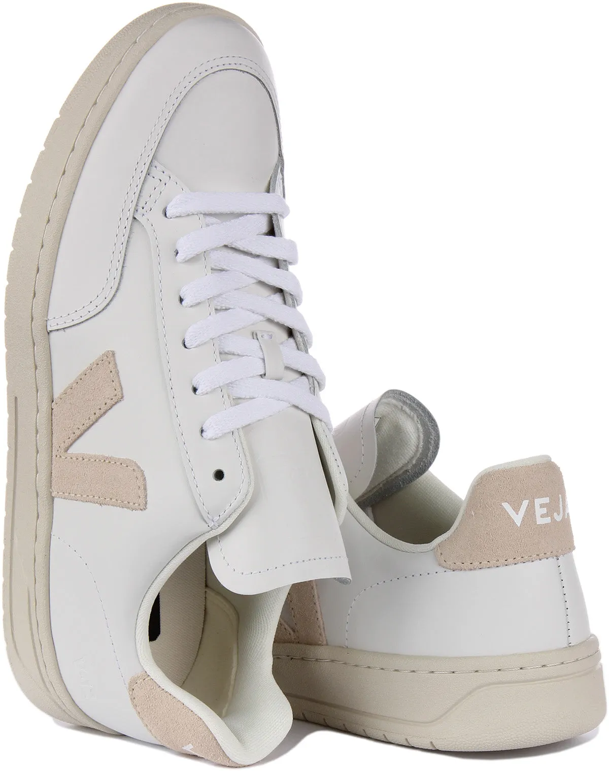 Veja V-12 Leather In White Beige For Men