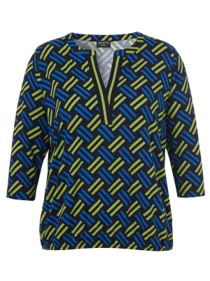 Via Appia Due Blouse with Geo Print in Green and Blue