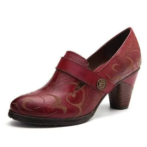 Vine Pattern Retro Leather Pumps