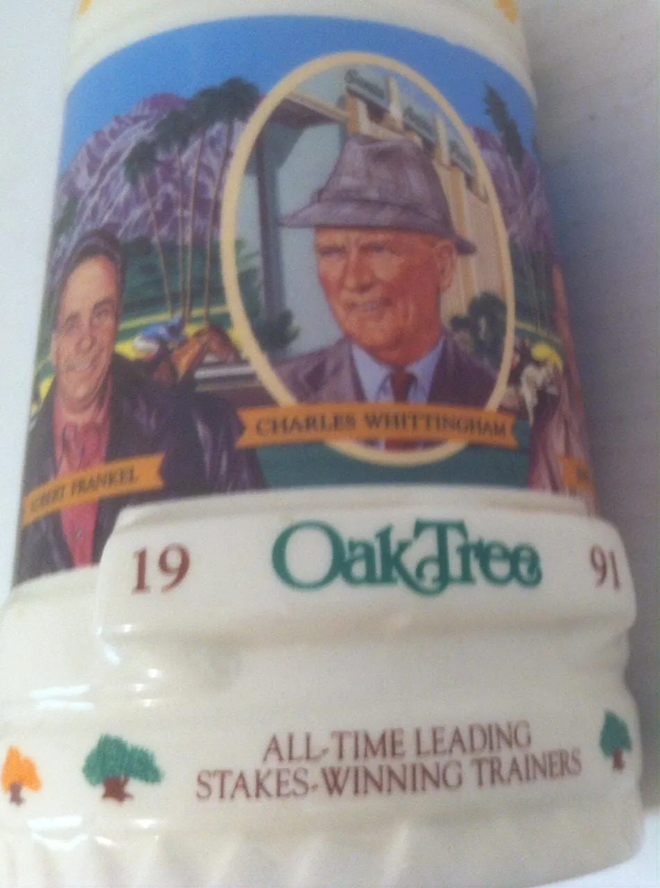 Vintage Horse Racing Stein, Cup, Mug, 1991 Oak Tree, All Time Leading Stakes Winning Trainers, Charles Whittingham, Jerry Fanning and More