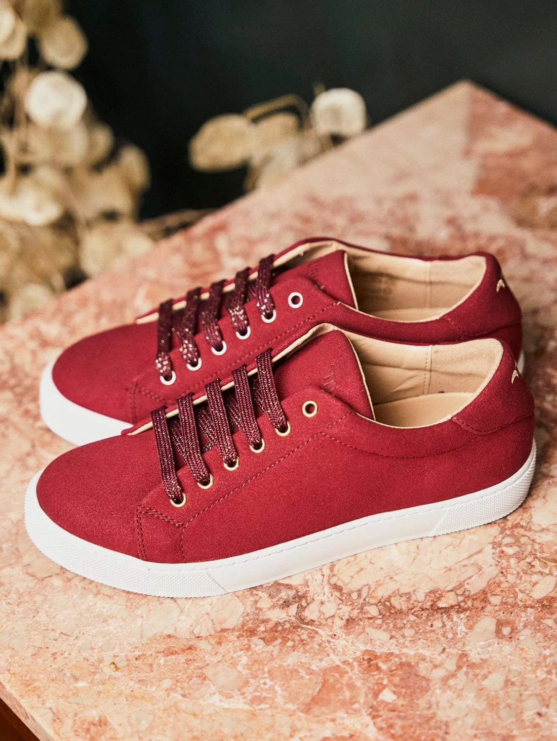 Virevolte Recycled Grain Suede Vegan Sneakers | Ruby