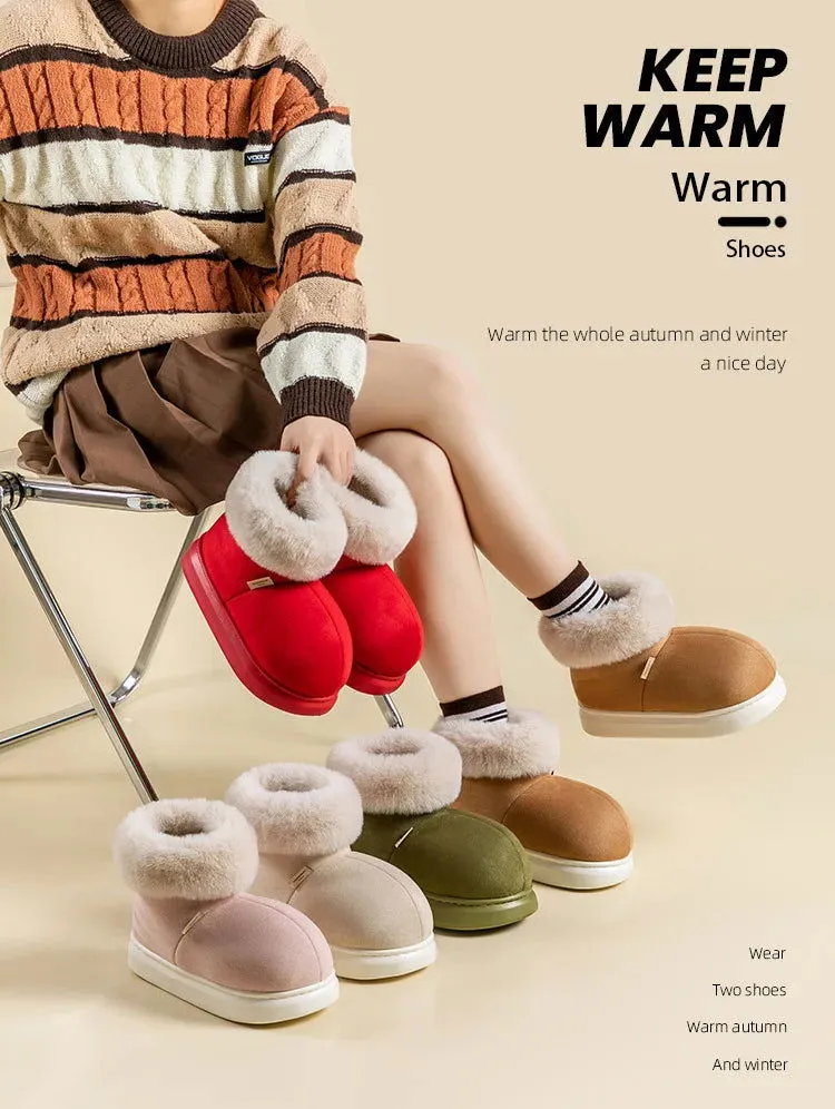 Warm Cozy Plush Fluffy Fur Slip-on Suede Snow Boots