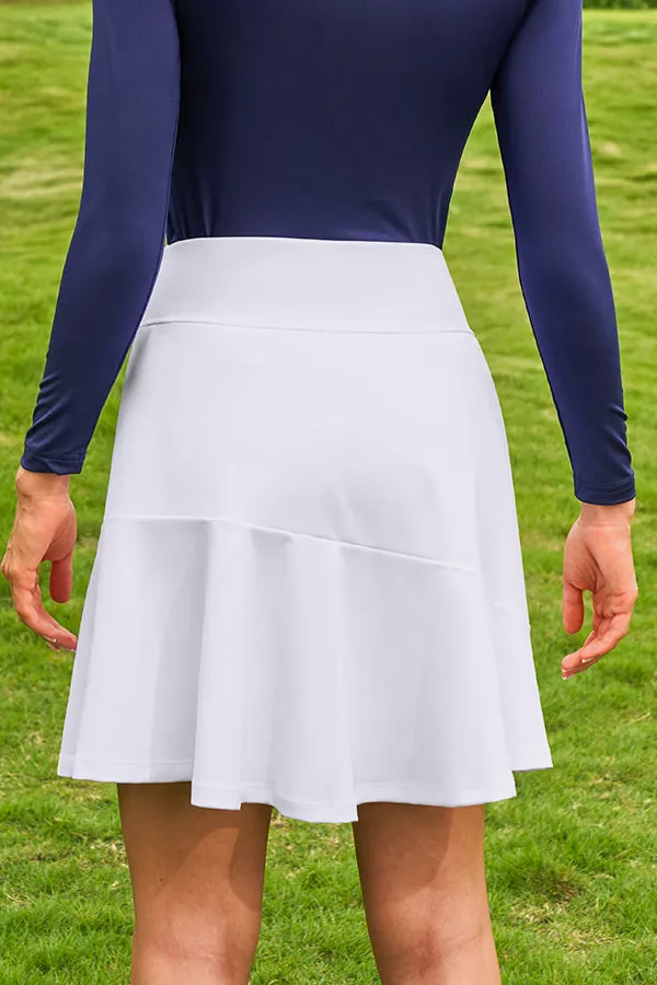 White 19" Knee-Length Tennis Golf Ruffle Miniskirt