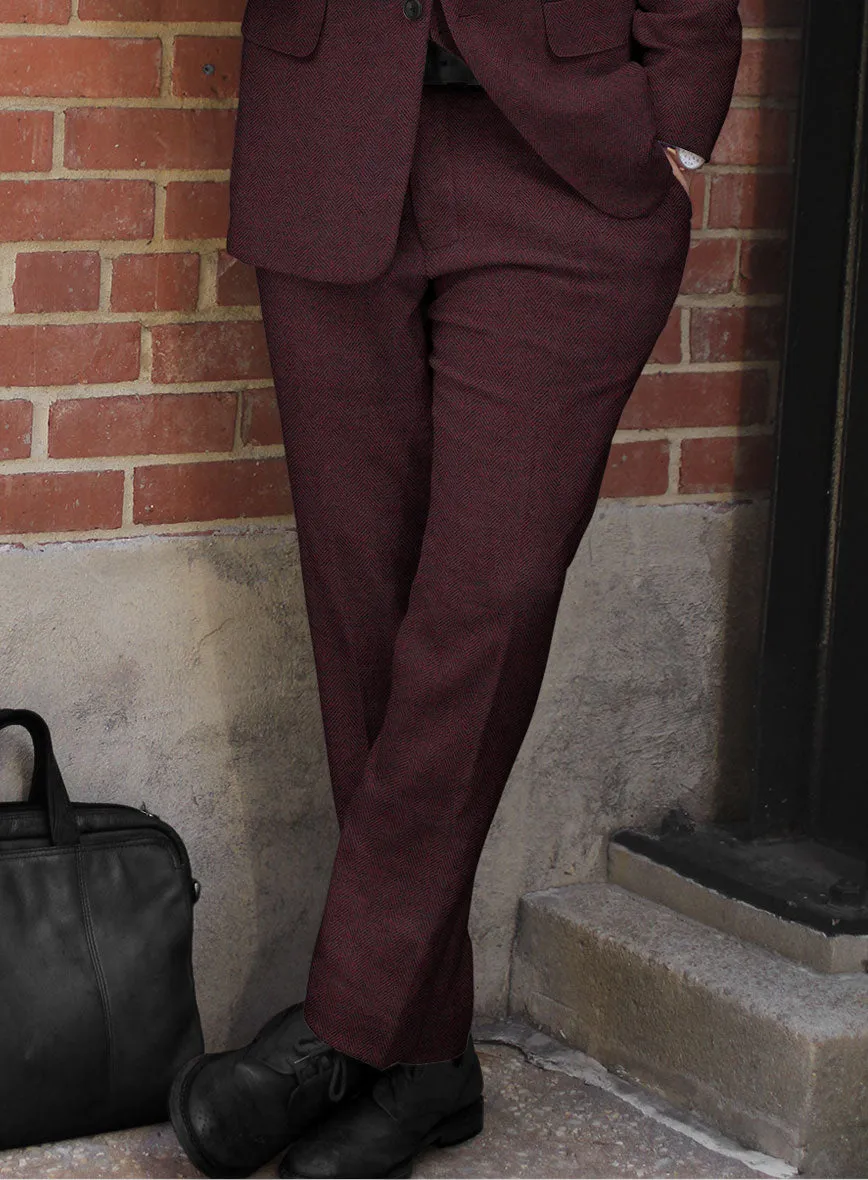 Wine Herringbone Tweed Pants