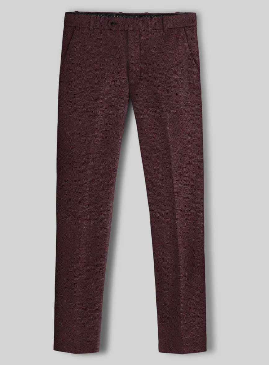 Wine Herringbone Tweed Pants