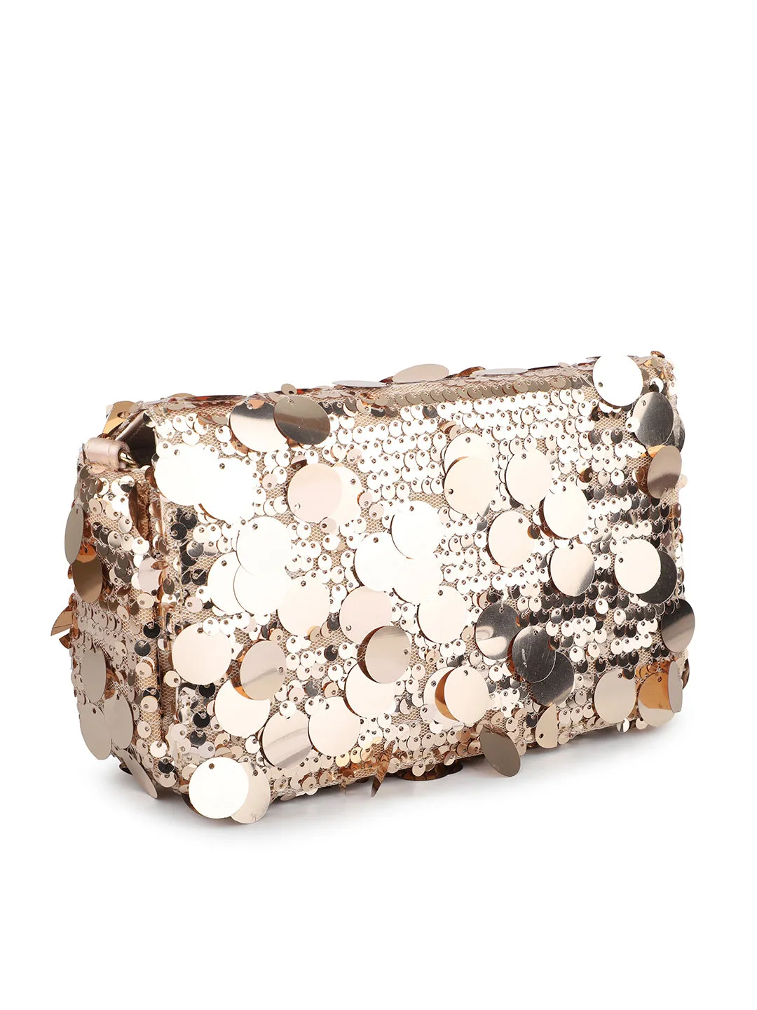 Women Rose Gold Embellished Foldover Clutch