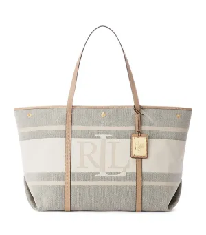 Women's Logo Jacquard Large Emerie Tote Logo Cream Black/Light Camel