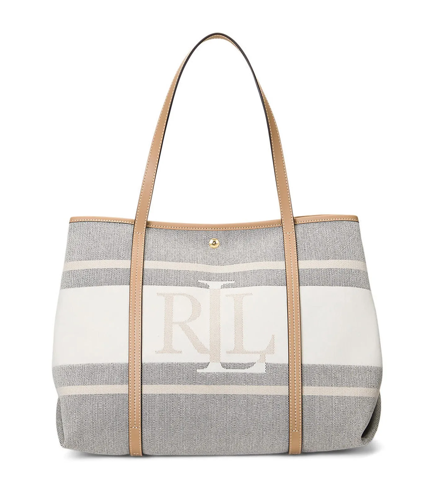 Women's Logo Jacquard Large Emerie Tote Logo Cream Black/Light Camel