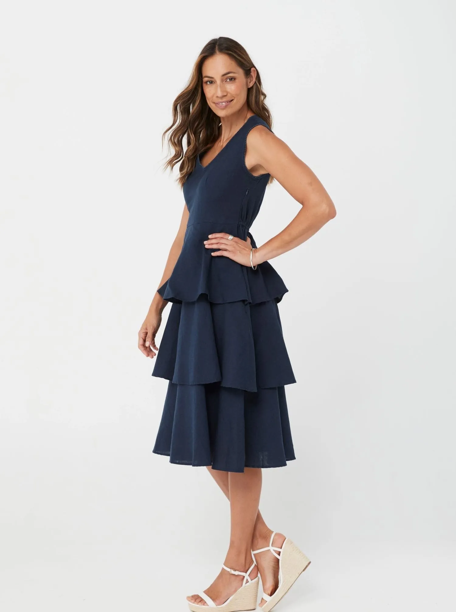 Women's Sleeveless Waistband Navy Cake Dress - Paloma Dress