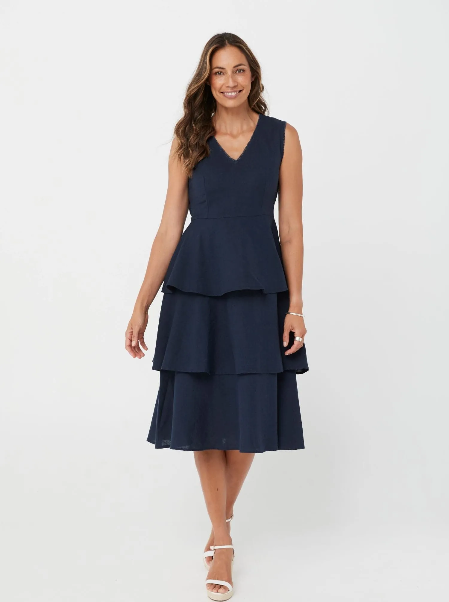 Women's Sleeveless Waistband Navy Cake Dress - Paloma Dress