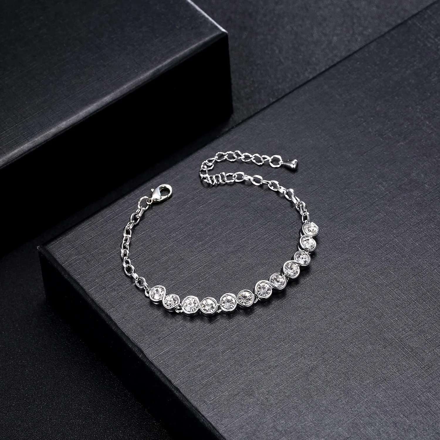 Yellow Chimes Crystals Studded Silver Tennis Bracelet For Women And Girls.