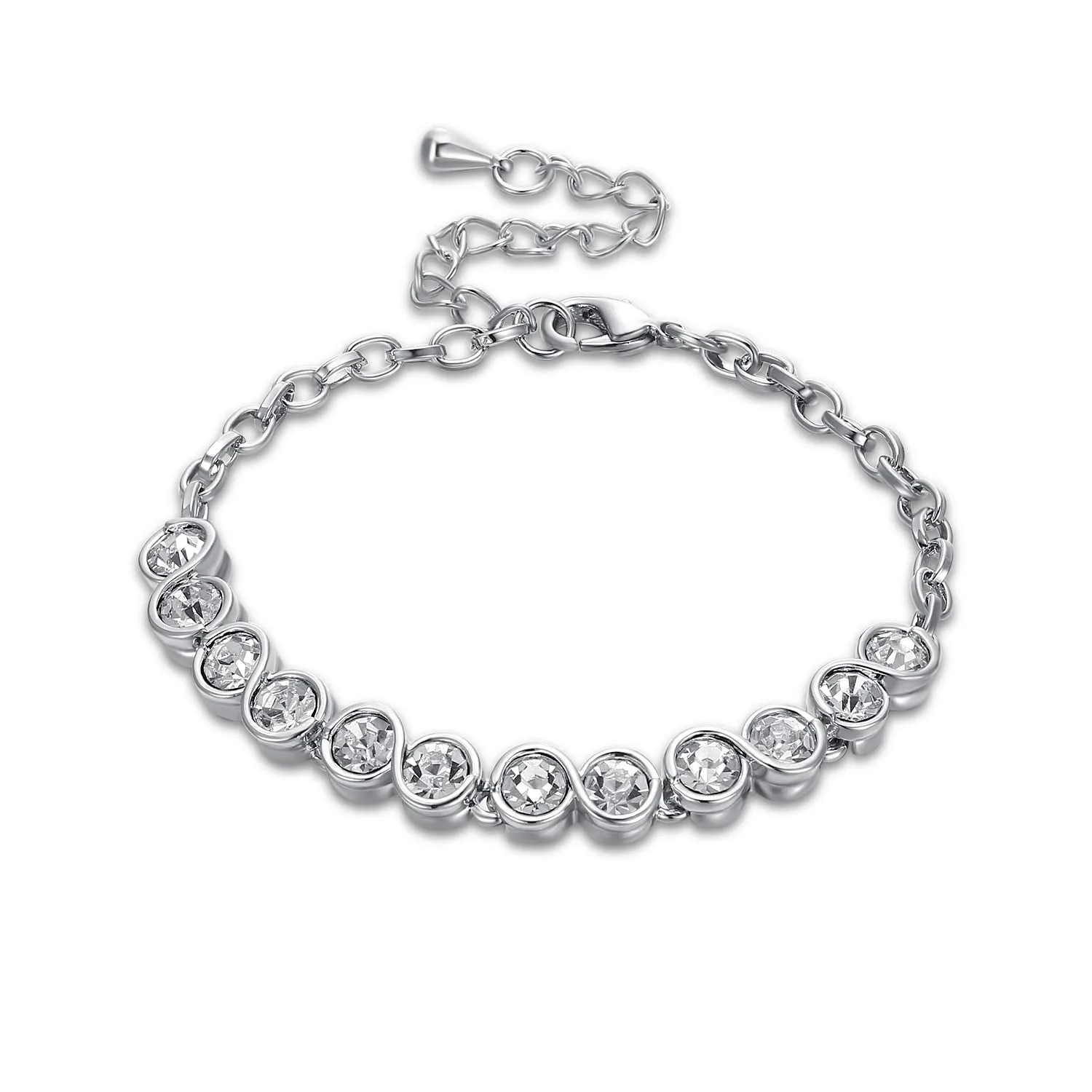 Yellow Chimes Crystals Studded Silver Tennis Bracelet For Women And Girls.