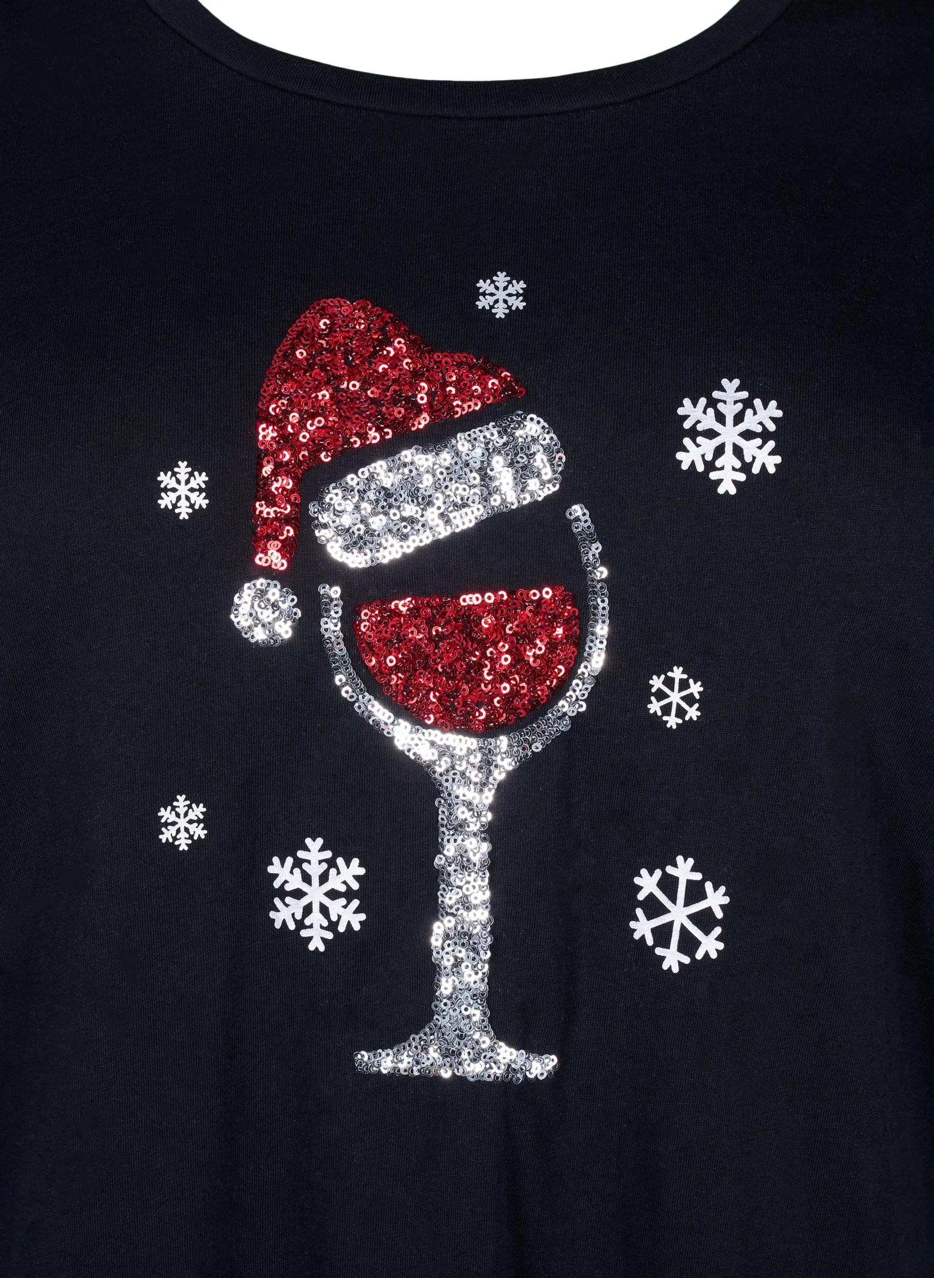 Zizzi Christmas Wine T-Shirt in Black