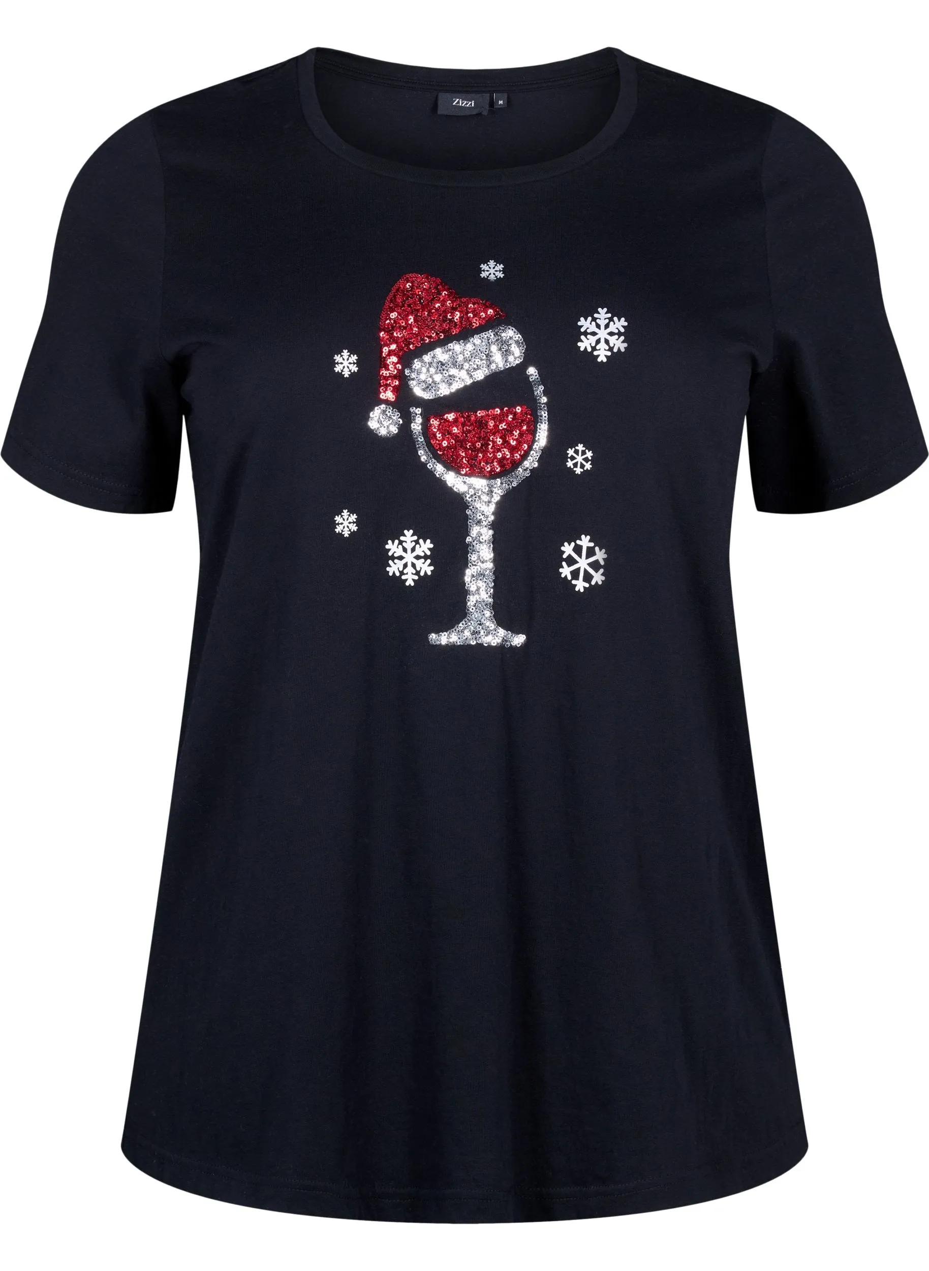 Zizzi Christmas Wine T-Shirt in Black