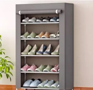 Zoya handloom LIZA PLASTIC PIPE 5 LAYER SHOE RACK COVER,' GREY